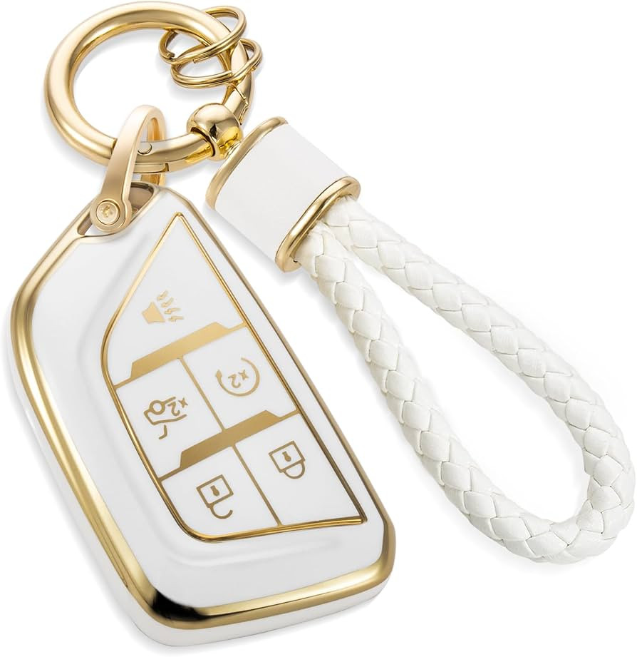 for Cadillac Key Fob Cover with Metal Braided Rope Keychain, Upgraded Soft Case for 2020-Up CT4 C... | Amazon (US)