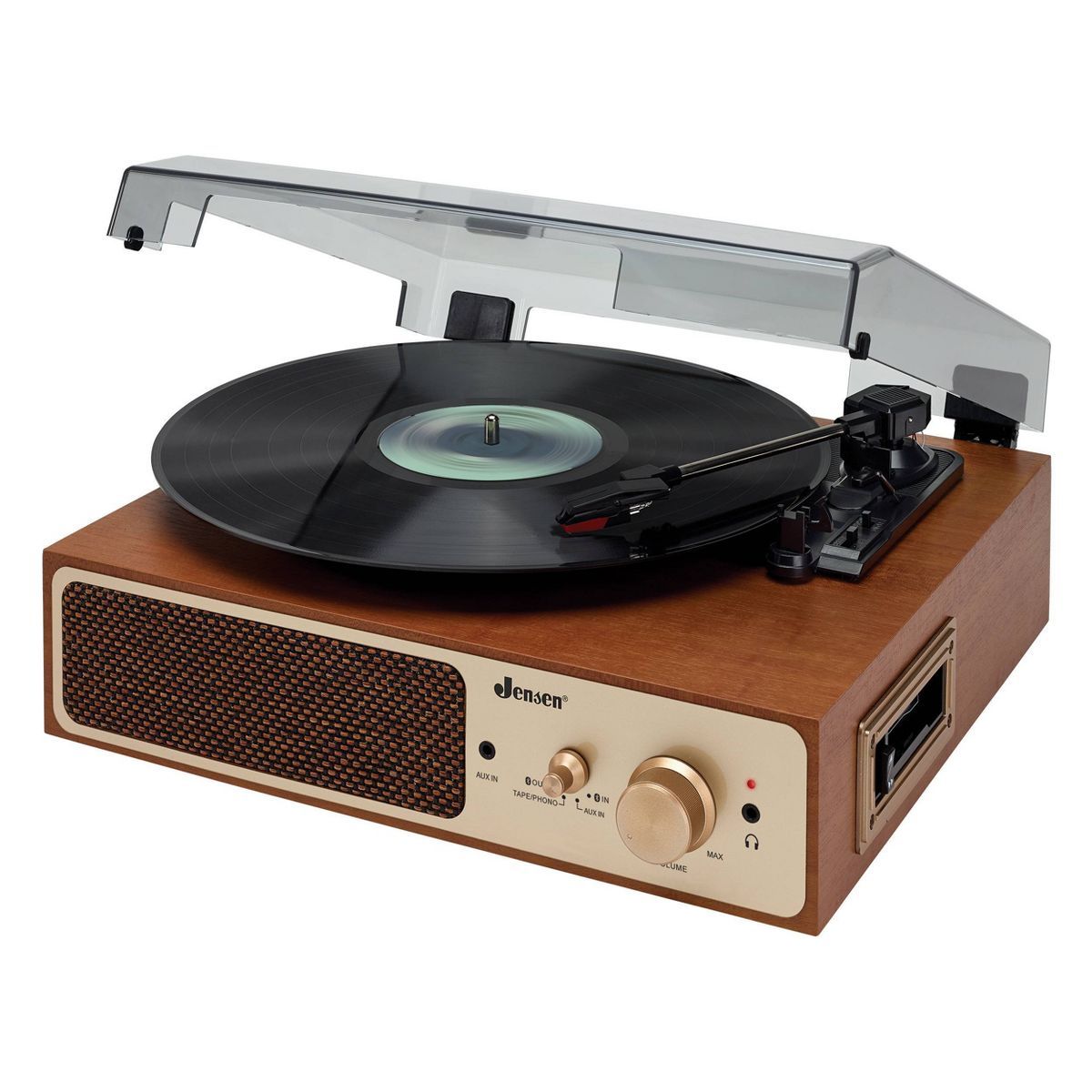 JENSEN 3-Speed Stereo Turntable with Stereo Speakers and Dual Bluetooth Transmit/Receive - Brown | Target
