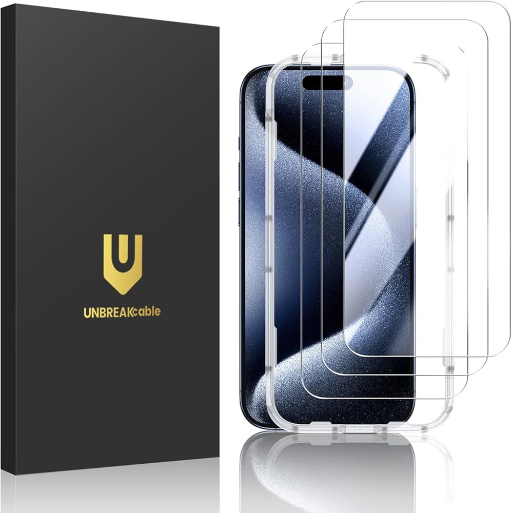 UNBREAKcable Shatterproof Tempered Glass Screen Protector for iPhone 15 Pro Max [3-Pack][Easy Ins... | Amazon (US)