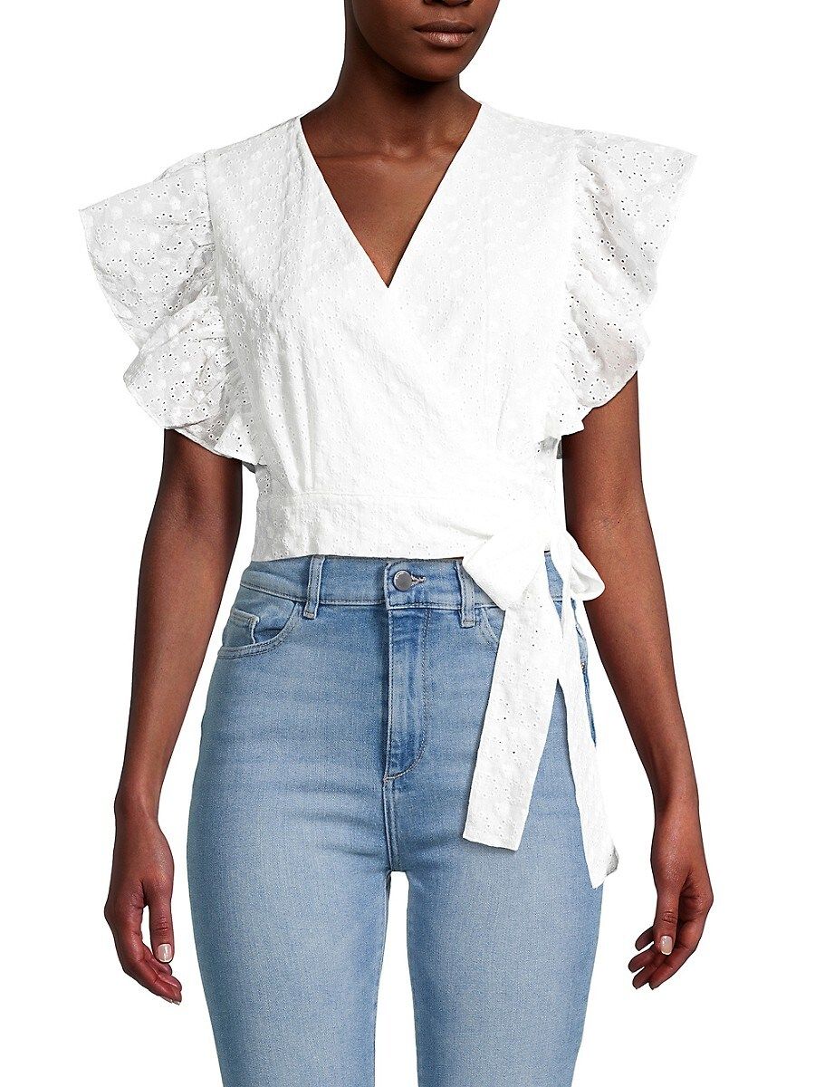 Lea & Viola Women's Ruffle Eyelet Wrap Crop Top - White - Size XS | Saks Fifth Avenue OFF 5TH