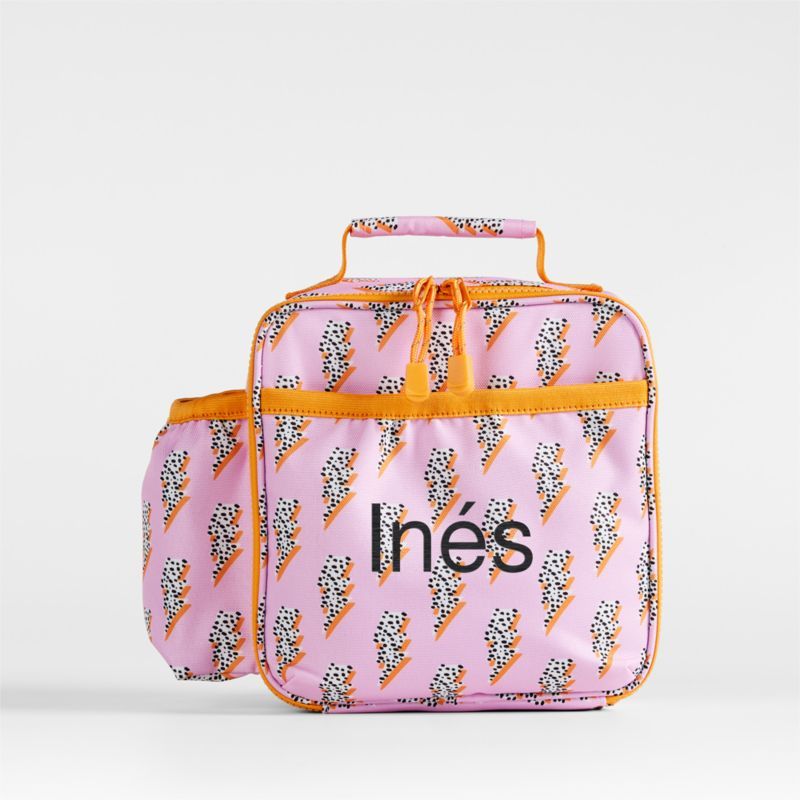 Lightning Bolts Insulated Pink Kids Lunch Box | Crate & Kids | Crate & Barrel