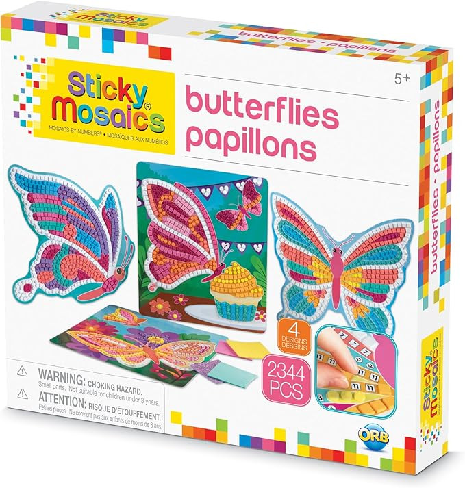 Orb The Factory Sticky Mosaics Butterflies Arts & Crafts, Yellow/Blue/Pink/Purple/Pink, 12" x 2" ... | Amazon (US)