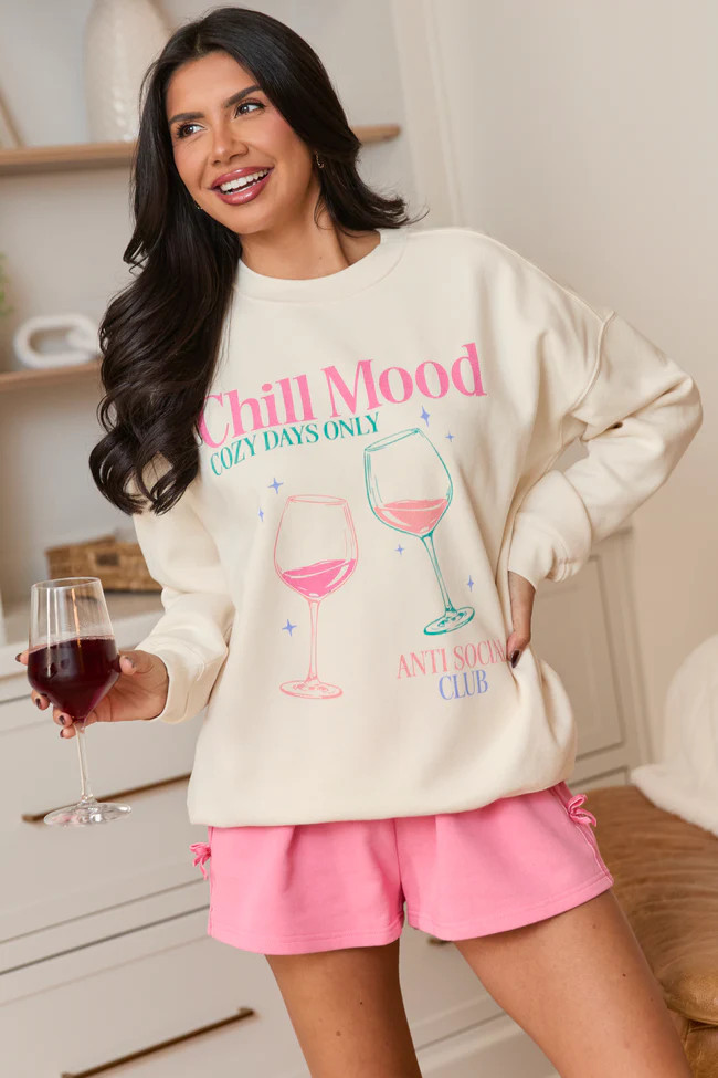Chill Mood Cream Graphic Sweatshirt SALE | Pink Lily