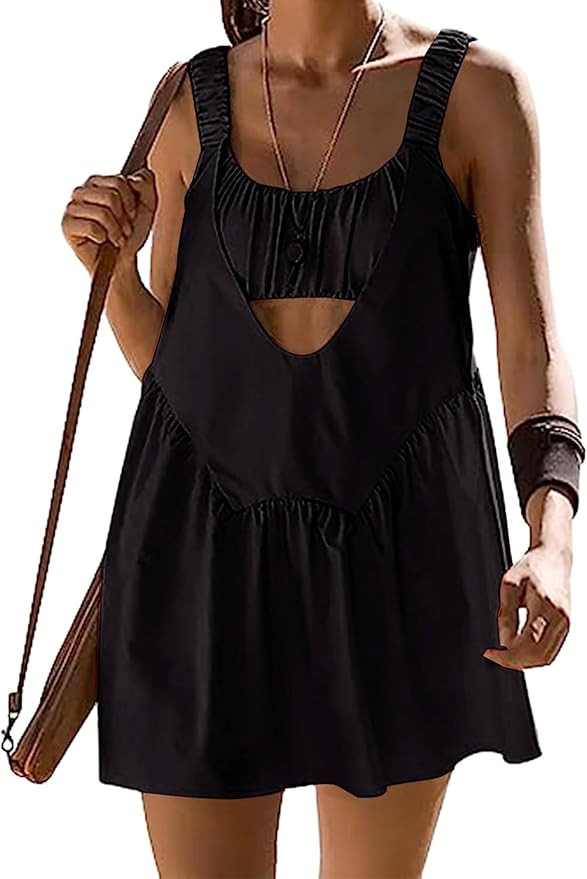 Lauweion Women Tennis Dress with Shorts Workout Hot Shot Mini Dress with Built in Bra Athletic 2 ... | Amazon (US)