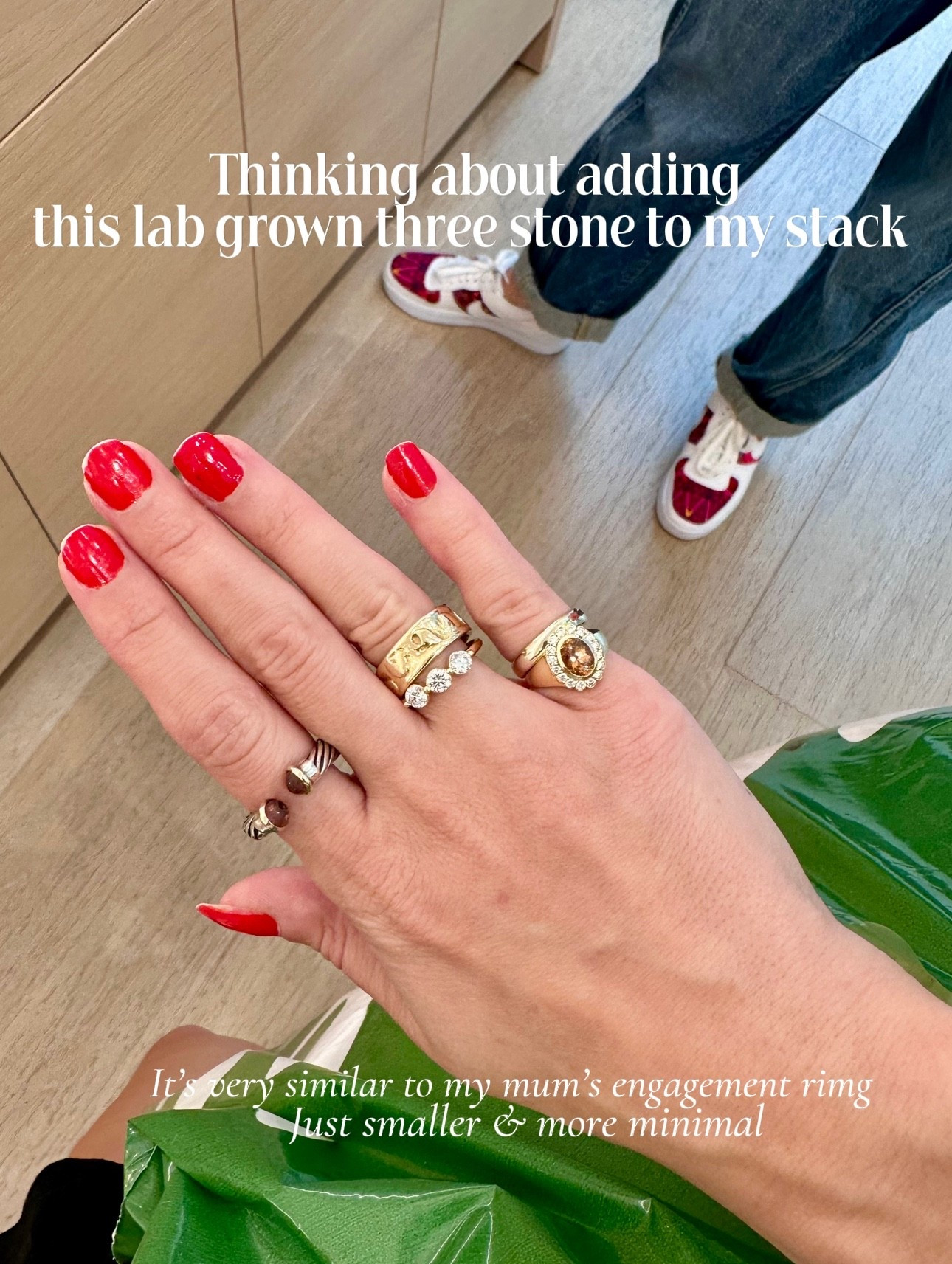 I may be adding this 3 lab grown stone ring to my right hand stack. It looks like a modified version of my mum’s engagement ring (that’s her band I have it stacked against) 

Rings | lab grown duo moms | ring stack | affordable jewelry | gifts for her 

#LTKgrwm #LTKPetite #LTKootd