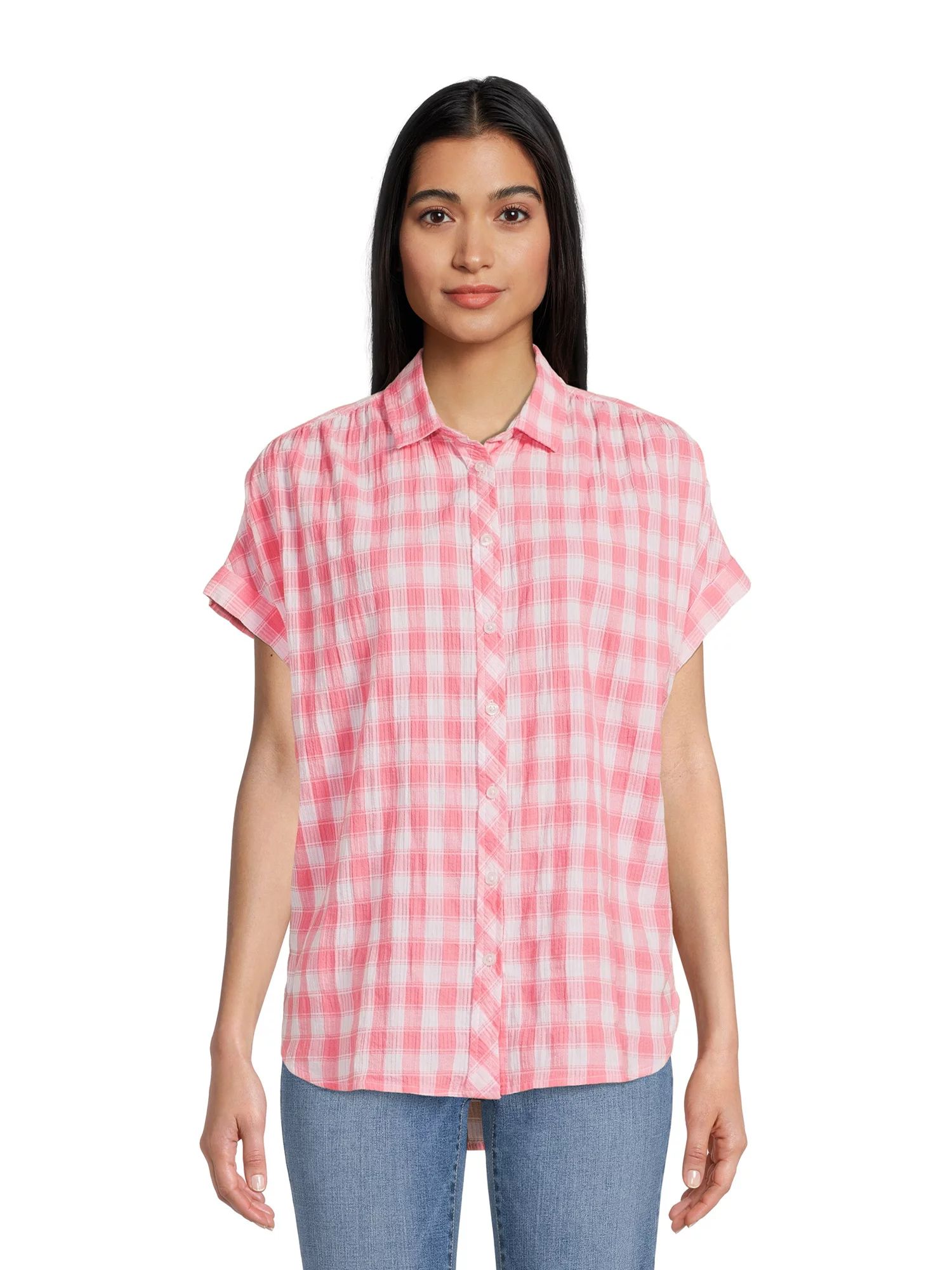 Time and Tru Women's Roll Cuff Button-Down Shirt | Walmart (US)