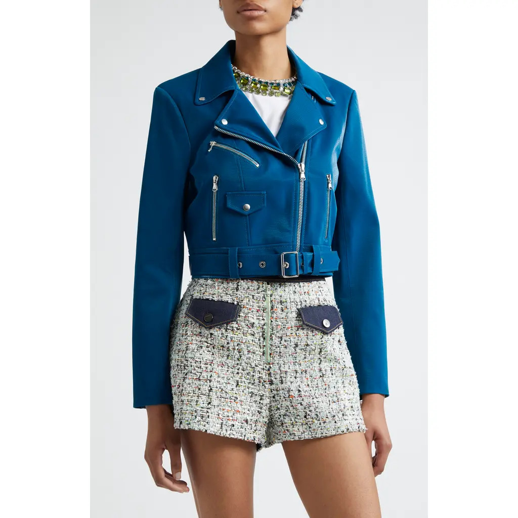 Cinq à Sept Zoe Embossed Faux Leather Moto Jacket in Ink Blue at Nordstrom, Size X-Small | Nordstrom