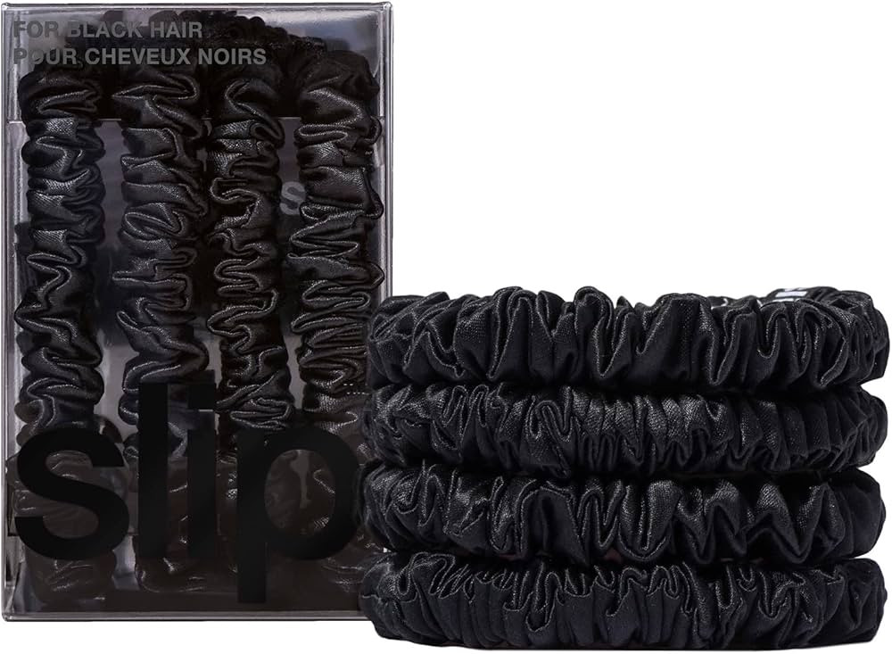 slip Silk Skinny Scrunchies - Black | Set of 4 Skinny Scrunchies | 100% Mulberry Silk, Anti-Creas... | Amazon (US)
