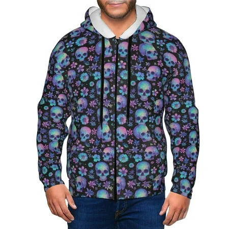 Honeii Skull Flower Blue Print Hoodies for Men Pullover & Full Zip Breathable Zip up Hoodie Sweatshirt-X-Large | Walmart (US)