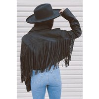 Women's Black 100% Genuine Pure Soft Suede Leather Fringe Jacket, Midwest Western Style Party Christmas Gift For Her | Etsy (US)