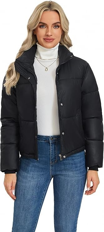 2025 NEW Women’s Winter Coat Black Short Puffer Quilted Down Jacket Adjustable Drawstring Hem W... | Amazon (US)