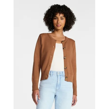 Time and Tru Women's Button Front Cardigan Sweater, Midweight, Sizes XS-XXXL | Walmart (US)