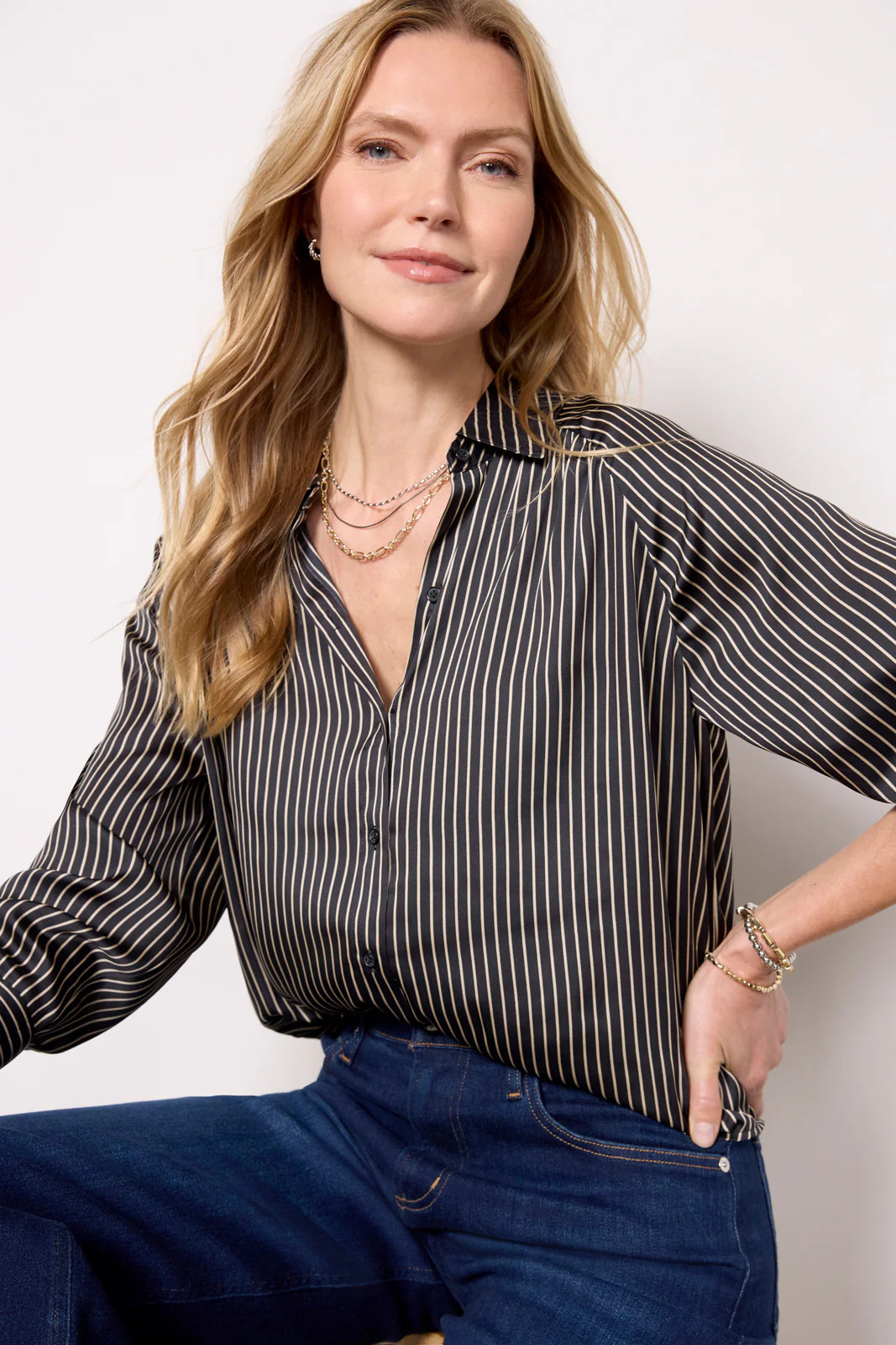 Monica Stripe Satin Shirt | Evereve