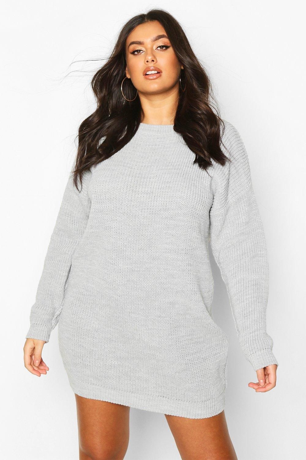 Womens Plus Crew Neck Sweater Dress - Grey - 20 | Boohoo.com (US & CA)