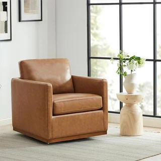 Shane Modern Swivel Accent Arm Chair - Set of 2 - Brown-Leather | Bed Bath & Beyond