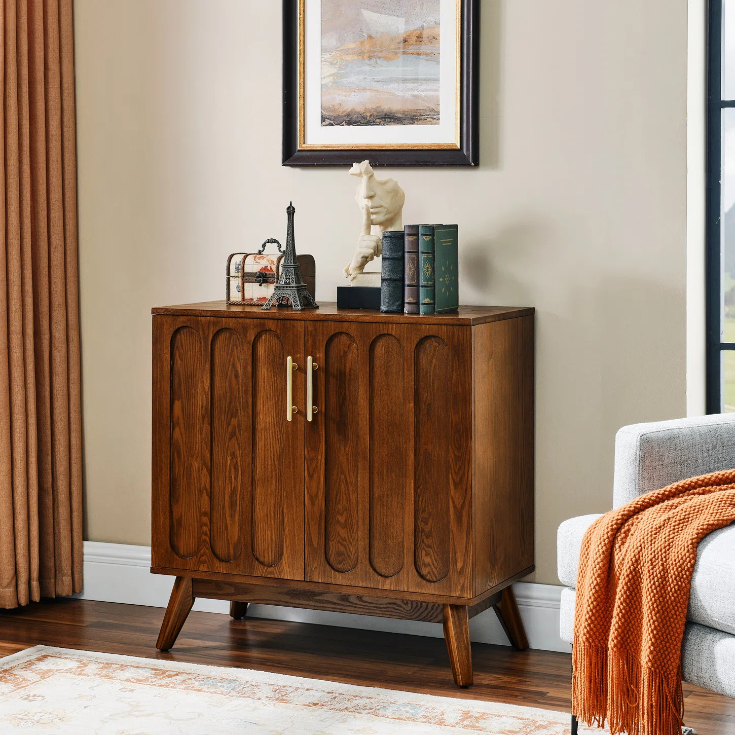 George Oliver Mid Century Modern Fluted Sideboard Cabinet With Adjustable Shelves, Buffet Cabinet... | Wayfair North America