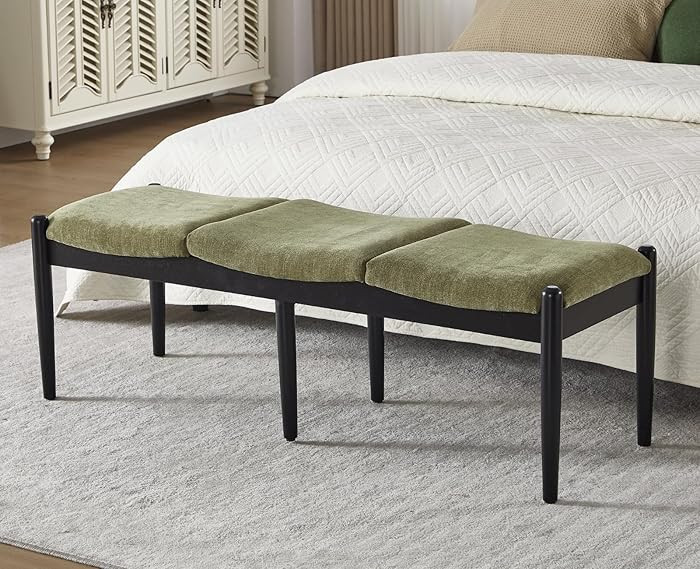 55 Inch End of Bed Bench Extra Long Padded Entryway Bench with Black Wooden Frame/Chenille Fabric... | Amazon (US)