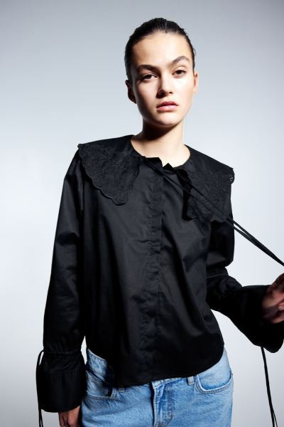 Broderie anglaise-detail poplin blouse | H&M (UK, MY, IN, SG, PH, TW, HK)