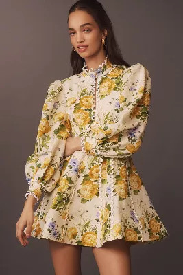 BHLDN Kali Long Sleeve Linen Fit & Flare Dress | Anthropologie (US)