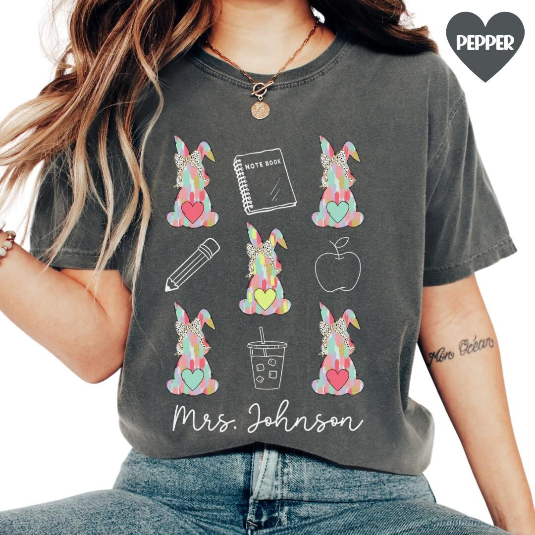 Custom Teacher Easter Shirt, Custom Brushstroke Teacher Easter Tee, Teacher Dalmatian Bow, Coquet... | Etsy (US)