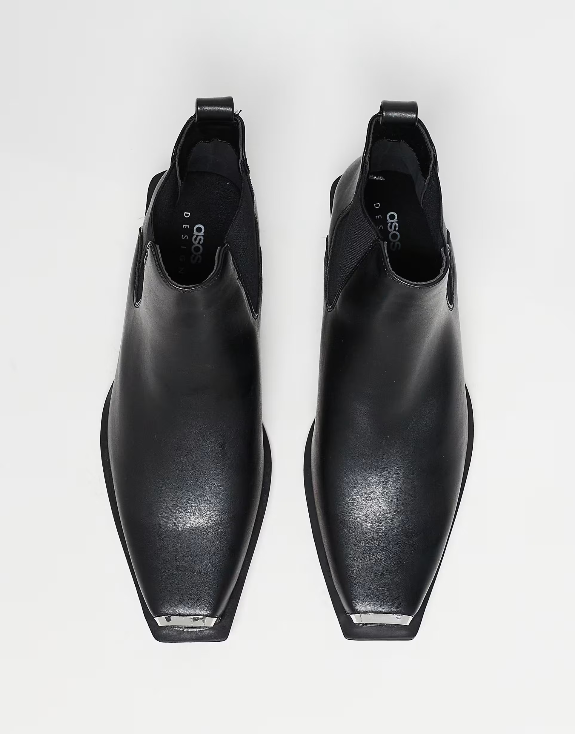 ASOS DESIGN cuban heel western chelsea boots in black faux leather with silver toe cap | ASOS | ASOS (Global)