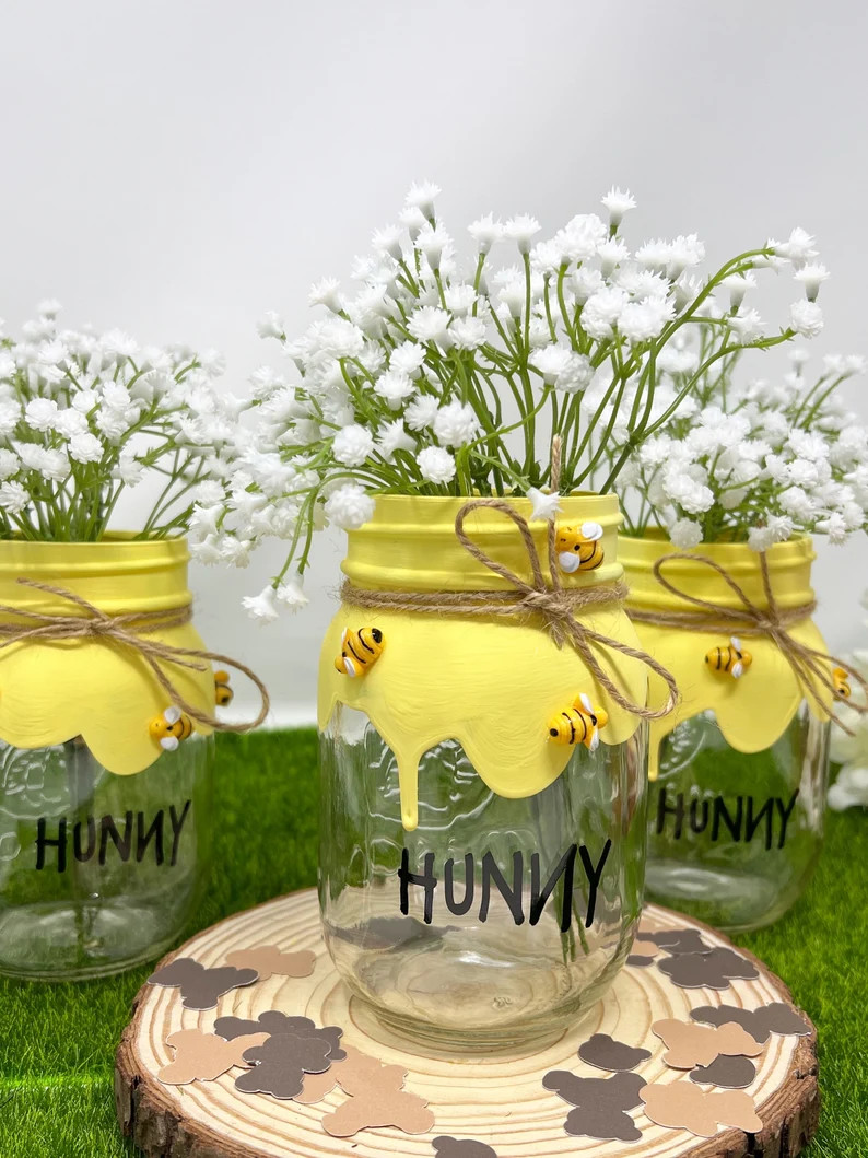 Mason Jar Hunny Pot Centerpiece , Pint Size Mason Jar , Winnie the Pooh Centerpieces , Bee Party ... | Etsy (US)