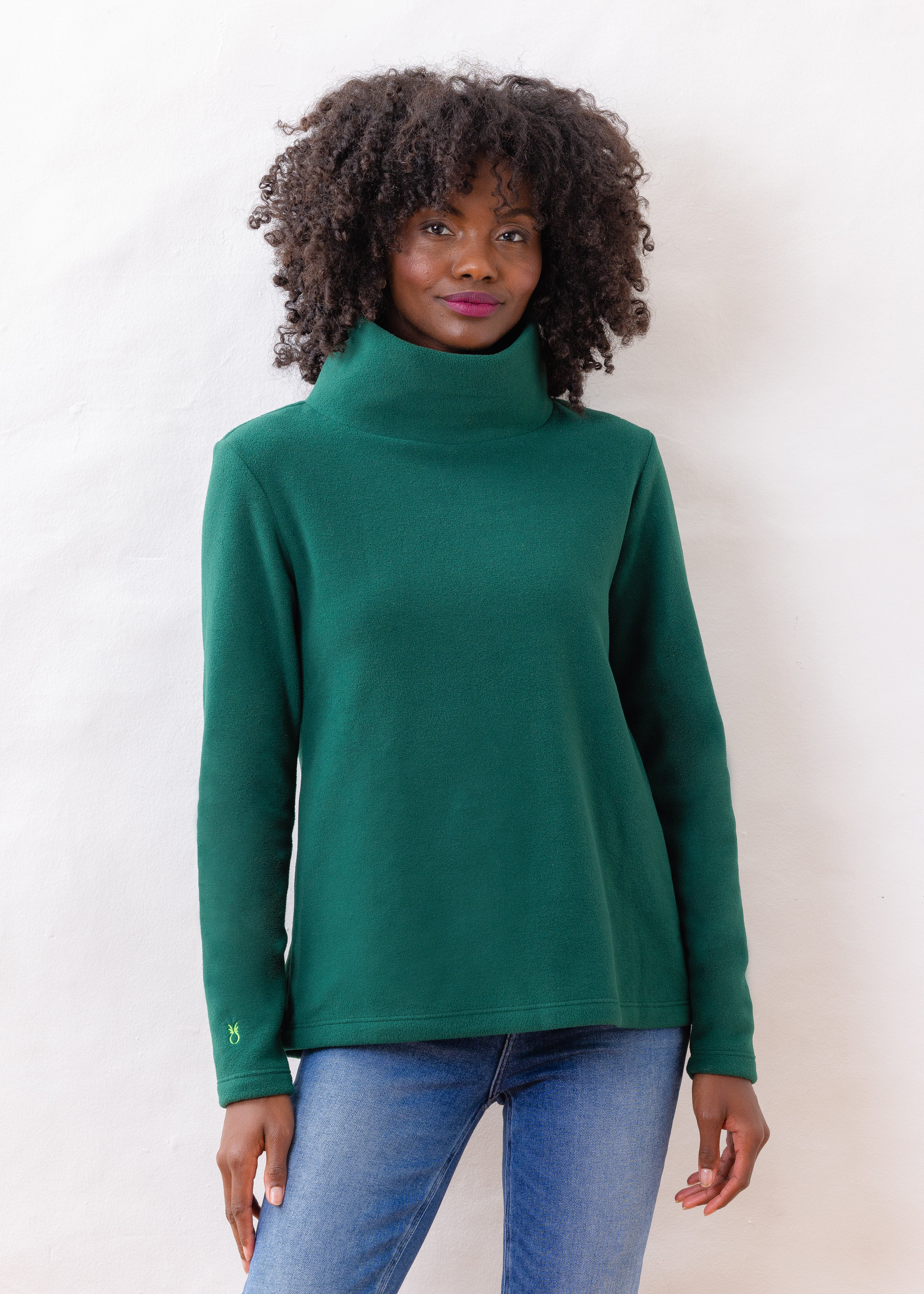 Greenpoint Turtleneck in Vello Fleece (Emerald Green) | Dudley Stephens