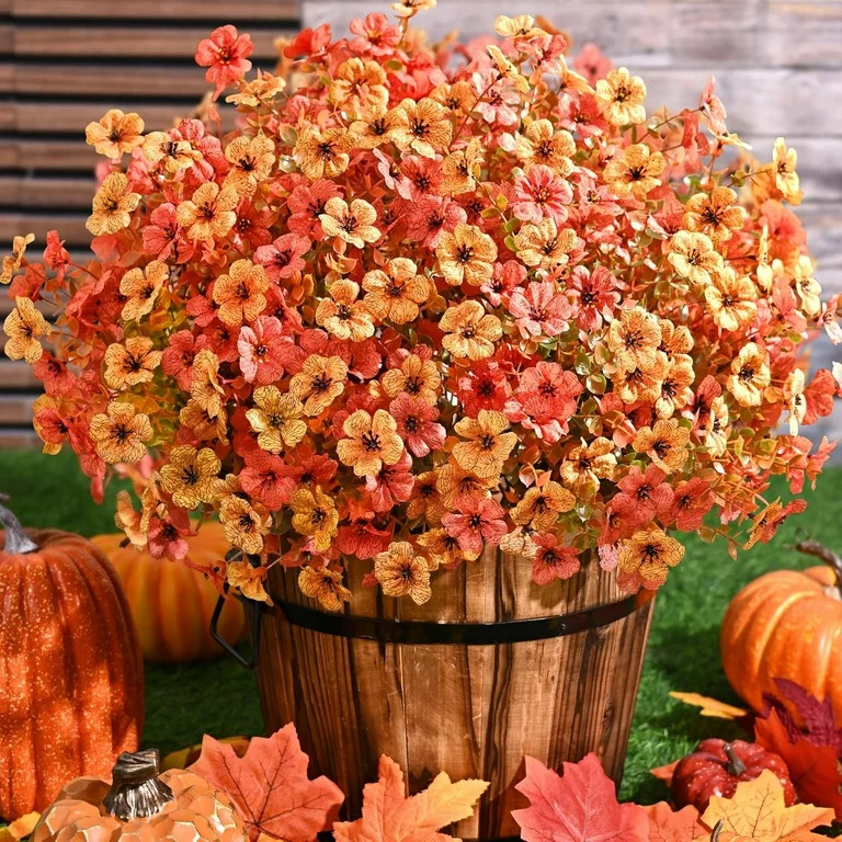 Waipfaru Artificial Fake Mums Plants Flowers Outdoor Fall Decoration,12 Bundles Faux Silk Daisy R... | Walmart (US)