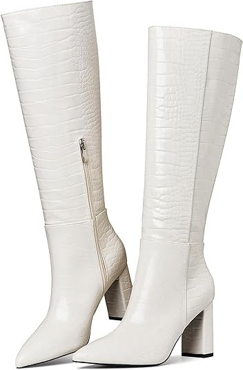 AOSPHIRAYLIAN Knee High Boots Women Snake Faux Crocodile Boots Long Tall Boots Pointed Toe Chunky... | Amazon (US)