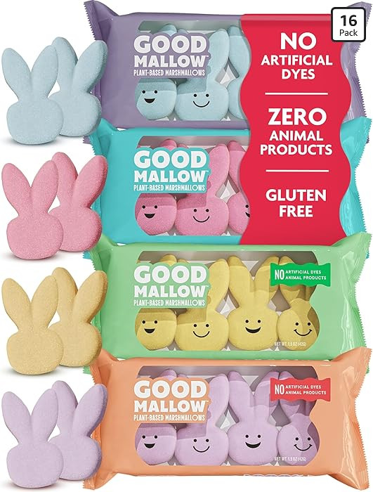 GoodMallow Plant-Based Easter Bunny Marshmallows – 4 x 4 Assorted Bunnies – 100% Vegan Marshm... | Amazon (US)