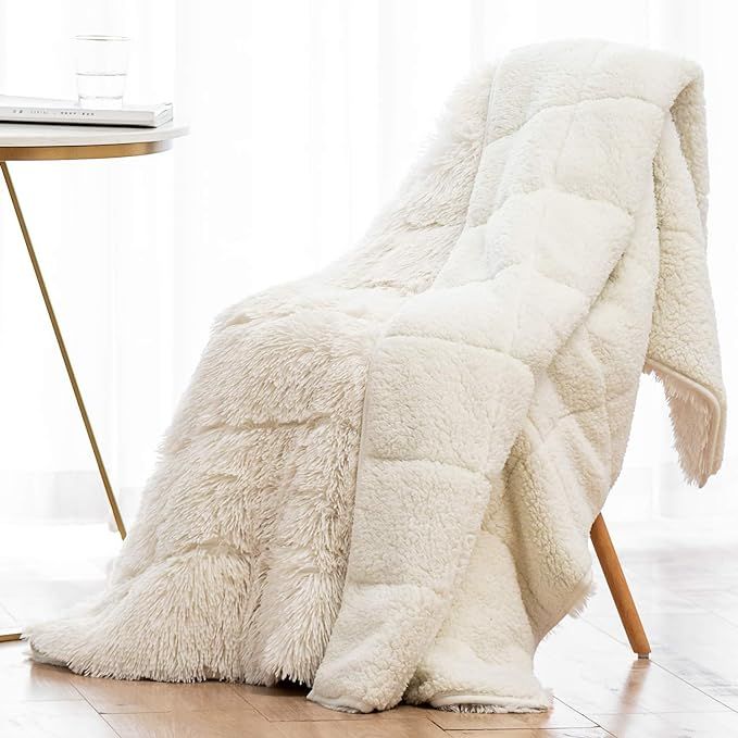 Wemore Faux Fur Sherpa Weighted Blanket, Cream White, 48 x 72 Inches, 15lbs | Amazon (US)