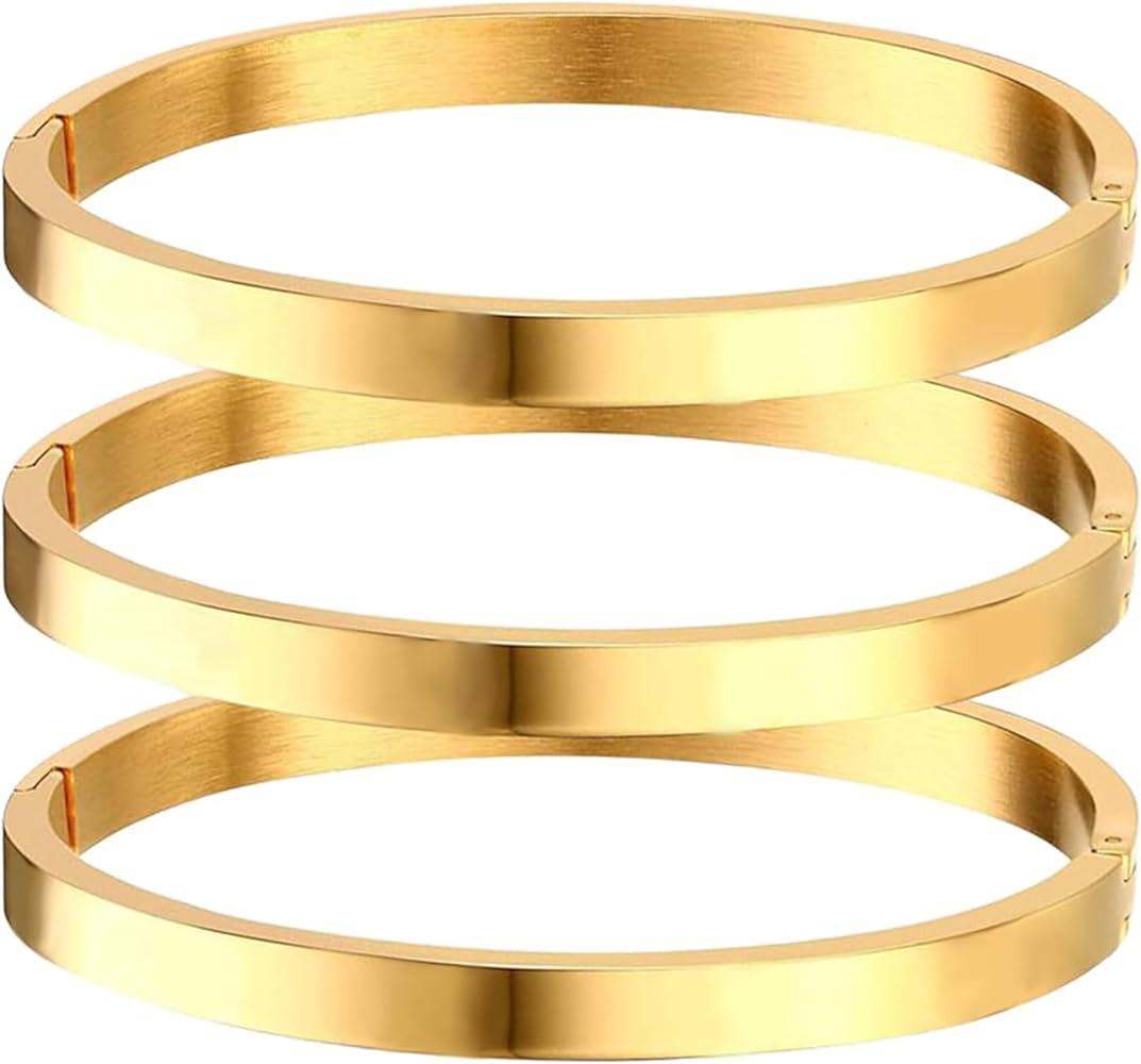 Gold Bangle Bracelets for Women, Trendy Dainty 14K Gold Plated Oval Bangles Bracelet for Women, S... | Amazon (US)
