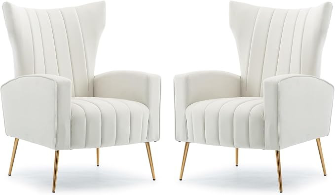 HOMEFUN Accent Chair Set of 2, Velvet Wingback Armchair Modern Upholstered Single Sofa with Metal... | Amazon (US)