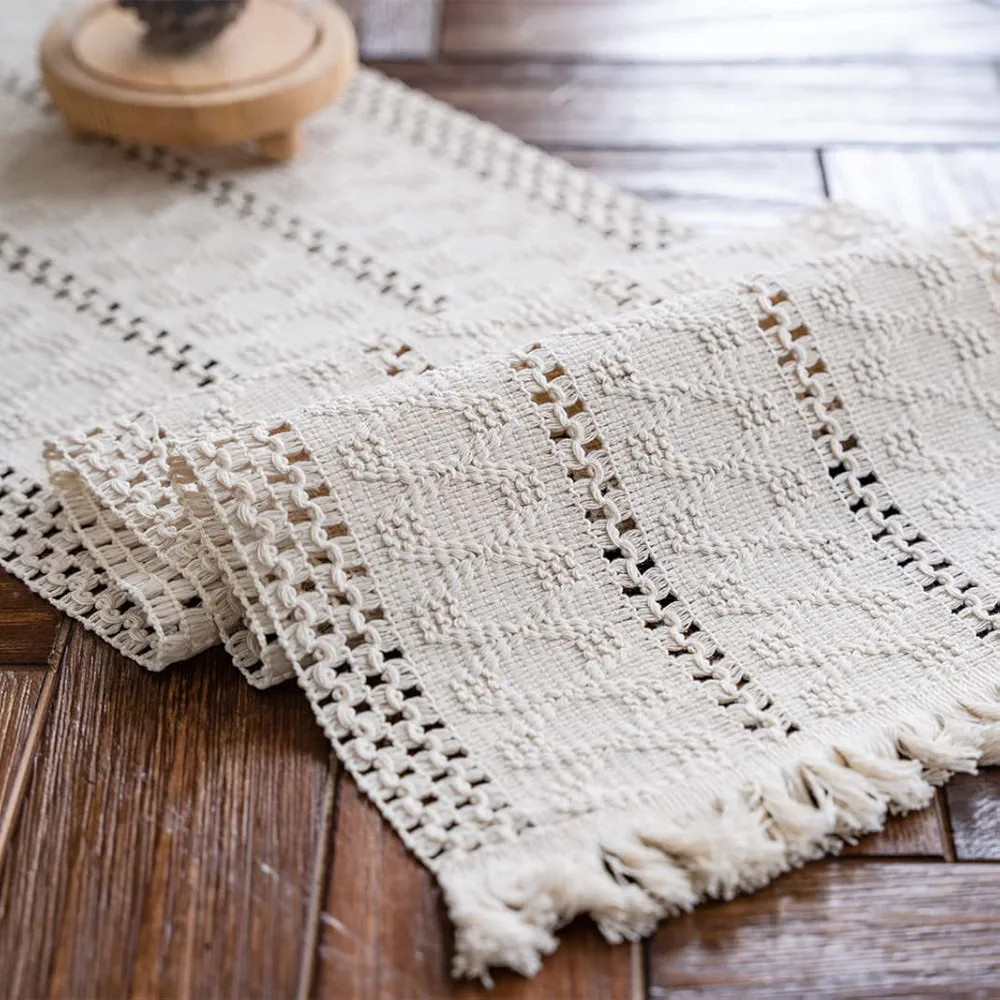 Alynsehom Macrame Table Runner Cream Beige Boho Table Runner with Tassels Hand Woven Cotton Table... | Amazon (US)