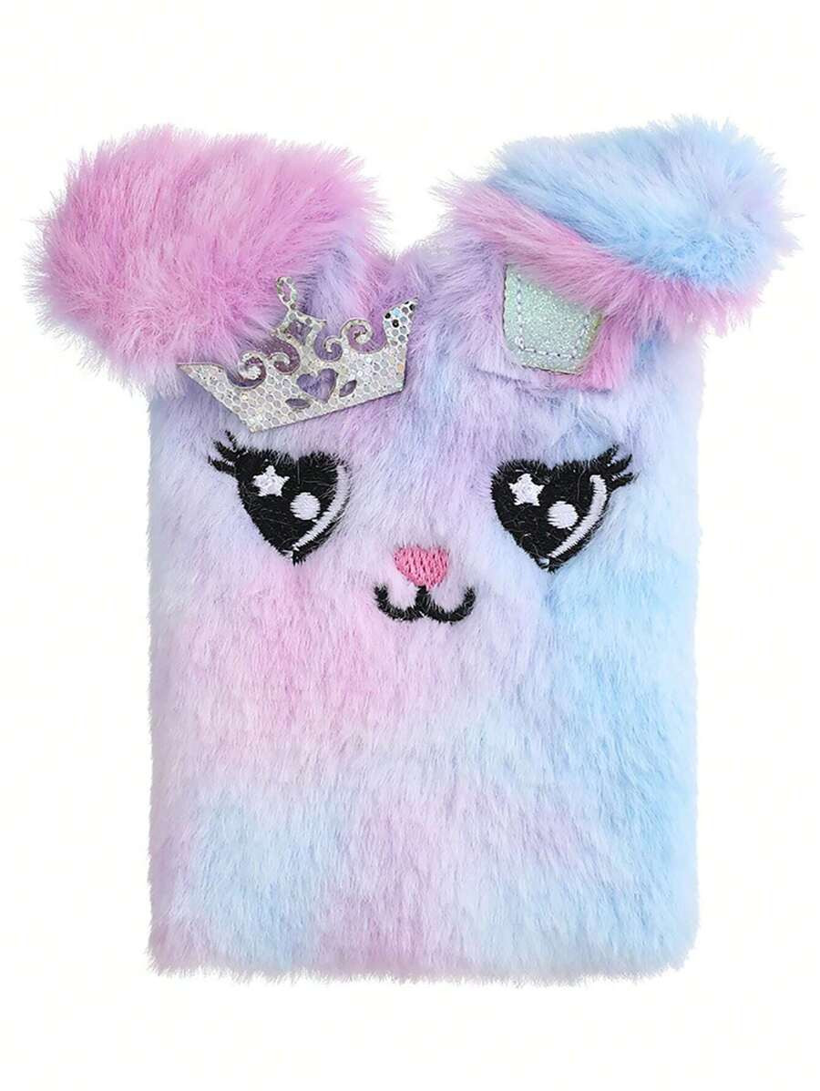 1pc Cartoon Rabbit Embroidered Fuzzy Notebook, Cute Portable Writable Journal Notebook For School... | SHEIN