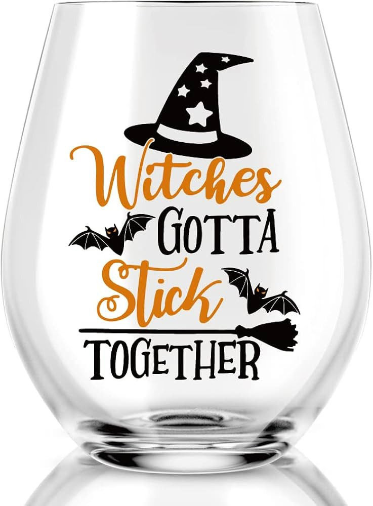 AGMDESIGN Witches Gotta Stick Together Wine Glass, Funny Halloween Witch Wine Glass Gift for Her,... | Amazon (US)
