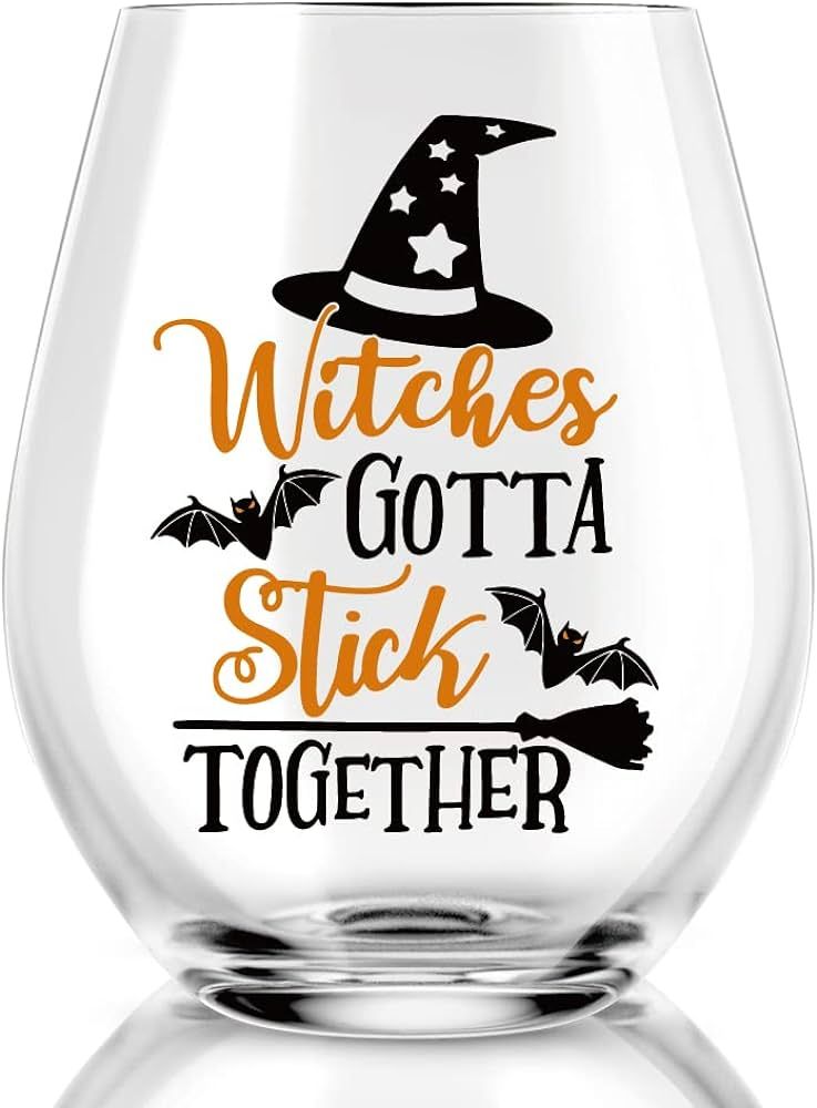 AGMDESIGN Witches Gotta Stick Together Wine Glass, Funny Halloween Witch Wine Glass Gift for Her,... | Amazon (US)