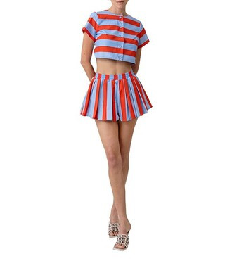 Line and Dot Primo Stripe Print Pull-On Coordinating Poplin Skort | Dillard's | Dillard's