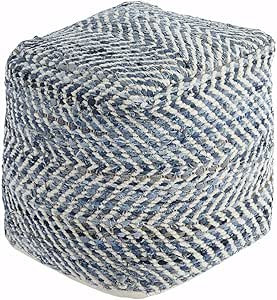 Signature Design by Ashley Chevron Handmade Woven Pouf 18 x 18, Blue and White | Amazon (US)
