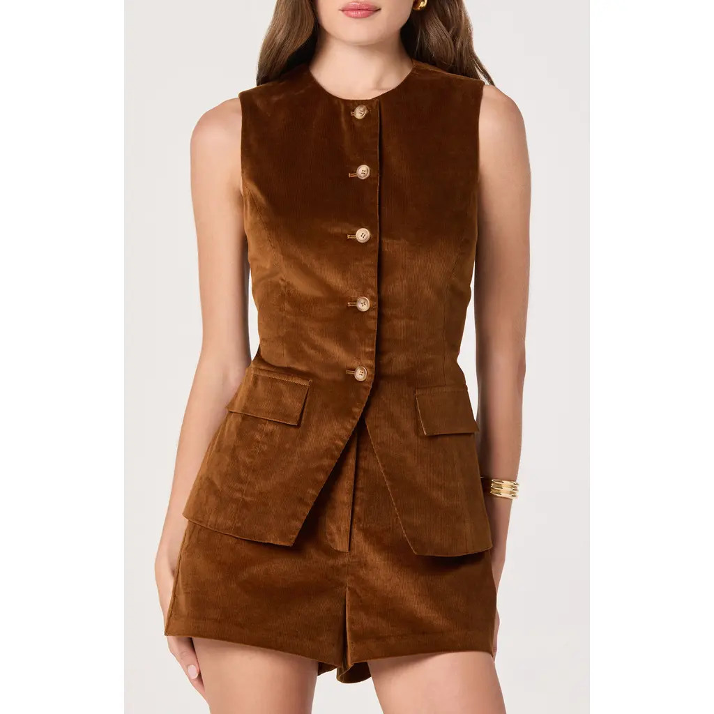 ASTR the Label Corduroy Button-Up Cutaway Vest in Nutmeg at Nordstrom Rack, Size Medium | Nordstrom Rack