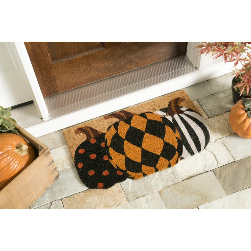 Laurel Foundry Modern Farmhouse Honea 18" x 30" Harvest Pumpkins Shaped Outdoor Coir Doormat & Re... | Wayfair North America