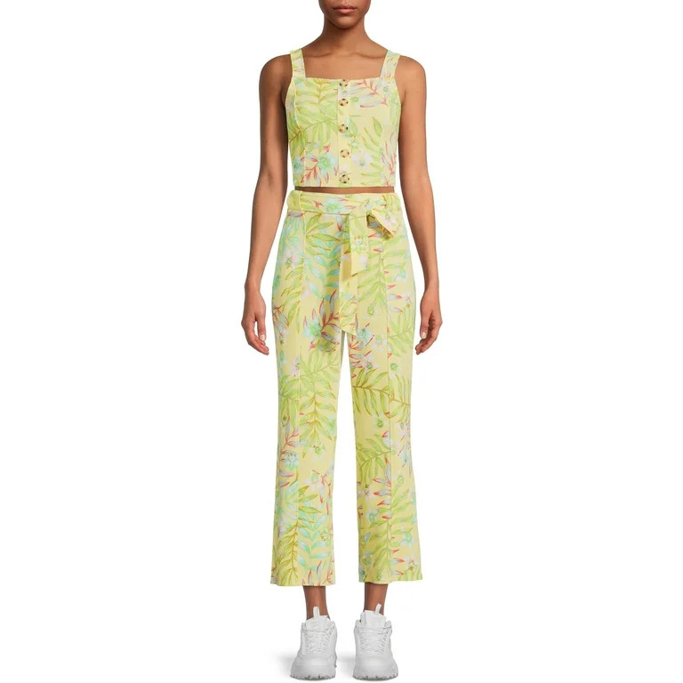 No Boundaries Juniors' Button Front Tank Top and Flare Pants Set, 2-Piece - Walmart.com | Walmart (US)