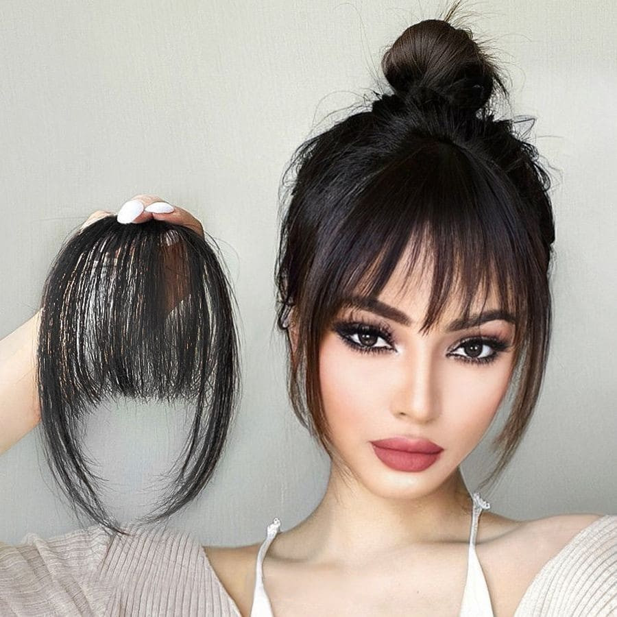 Clip In Bangs Front Neat Black Brown Bangs Hairpiece Synthetic Fake False Hair Piece Bangs Hairpi... | SHEIN