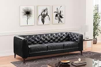 POLY & BARK Essex Sofa in Full-Grain Semi-Aniline Italian Tanned Leather, 89 inches, Onyx Black | Amazon (US)