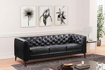 POLY & BARK Essex Sofa in Full-Grain Semi-Aniline Italian Tanned Leather, 89 inches, Onyx Black | Amazon (US)