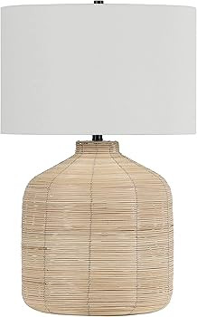 Henn&Hart 27" Tall Oversized/Rattan Table Lamp with Fabric Shade in Natural Rattan/Brass/White, L... | Amazon (US)