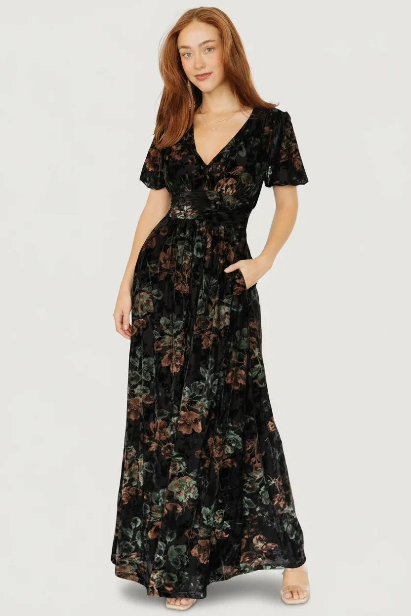 Leslie Velvet Maxi Dress, Black & Deep Jade | Baltic Born | Baltic Born