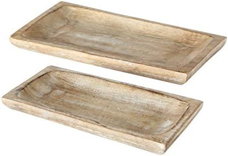 Stockbridge Carved Trays, Set of 2, Sustainable Solid Mango Wood, Handcrafted 15 x 7.75 and 11.75... | Amazon (US)
