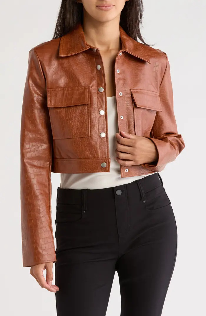 WAYF Croc Embossed Faux Leather Crop Jacket | Nordstromrack | Nordstrom Rack