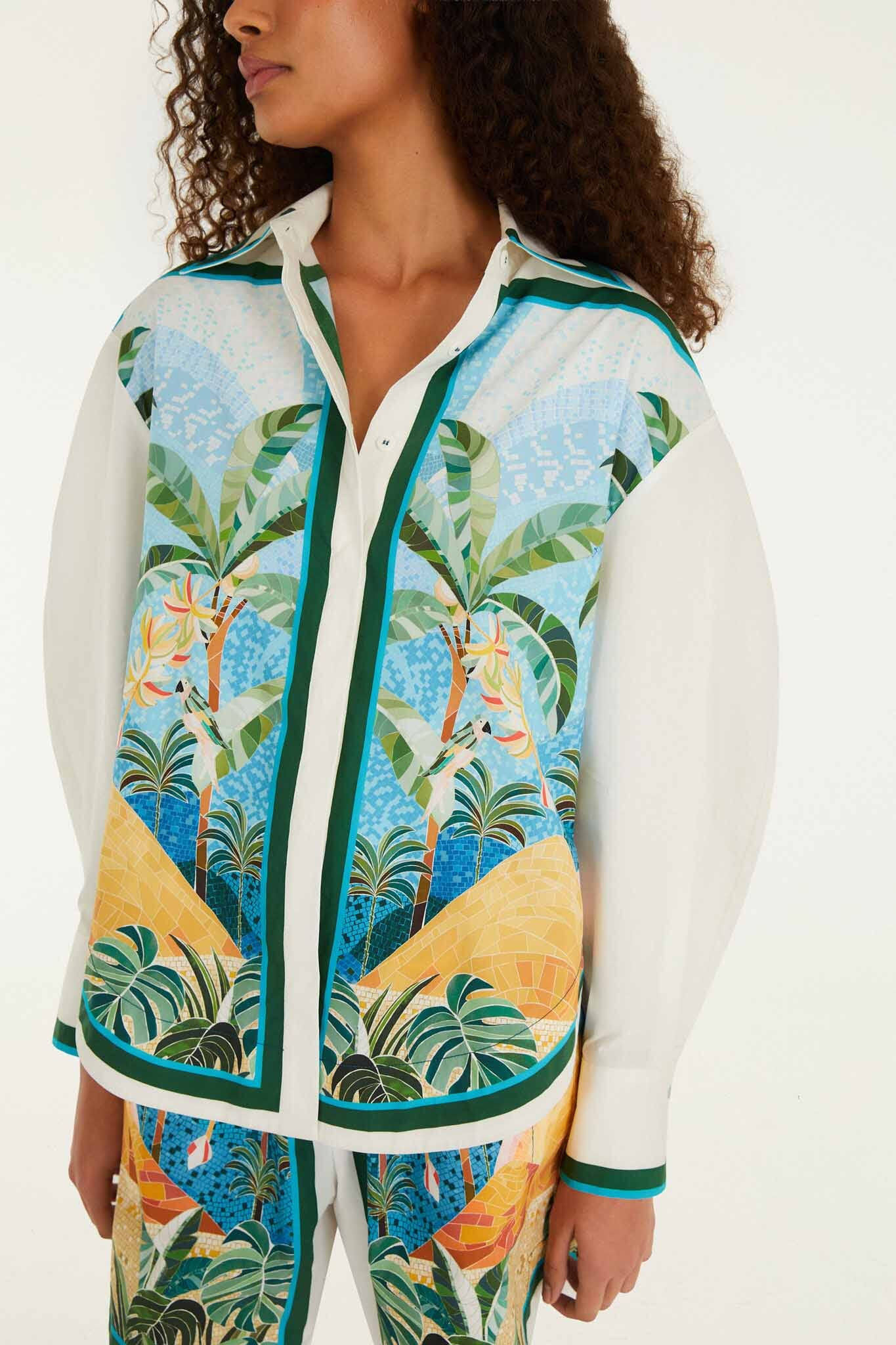 Multicolor Rio Mosaic Collared Buttoned Shirt | FARM Rio | FarmRio (US)